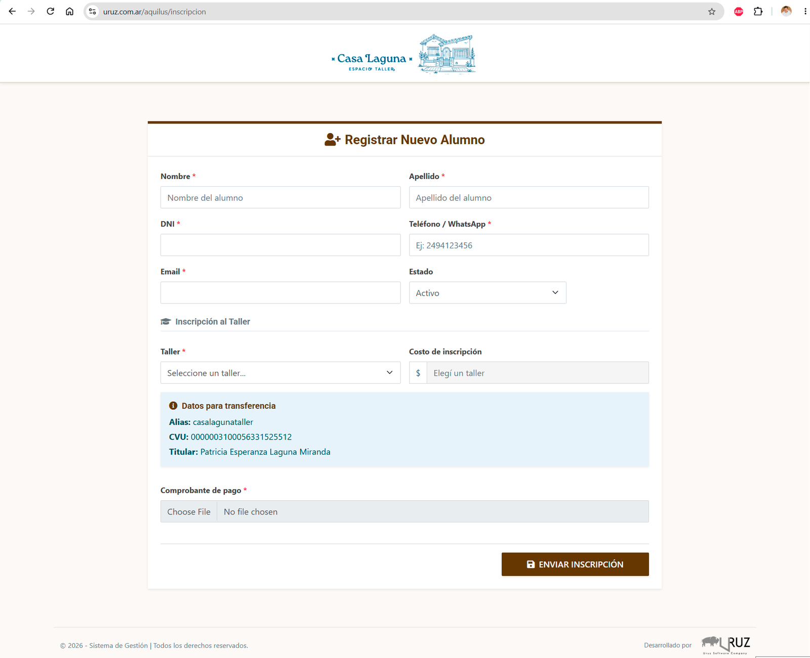 Formulario público de inscripción